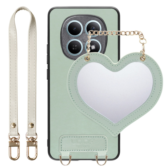 [ LOOF CHARM-SHELL ] POCO M8 5G Xiaomi 25118PC98G スマホケース  ハートのミラーチャーム付き シンプル 背面カバー スマホケース ストラップ付 本革 [ POCO M8 5G ]