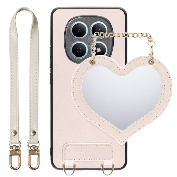 [ LOOF CHARM-SHELL ] POCO M8 5G Xiaomi 25118PC98G スマホケース  ハートのミラーチャーム付き シンプル 背面カバー スマホケース ストラップ付 本革 [ POCO M8 5G ]