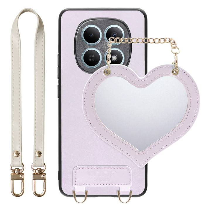 [ LOOF CHARM-SHELL ] POCO M8 5G Xiaomi 25118PC98G スマホケース  ハートのミラーチャーム付き シンプル 背面カバー スマホケース ストラップ付 本革 [ POCO M8 5G ]