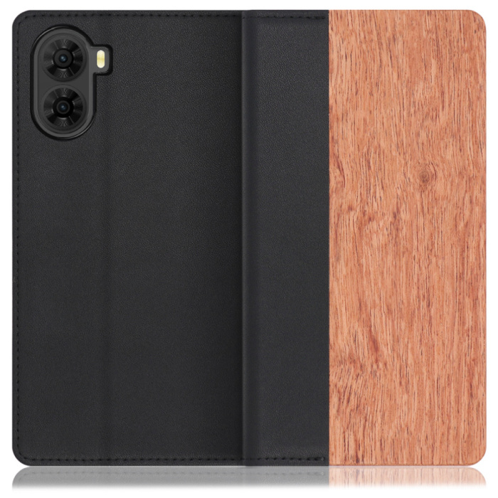 [ LOOF NATURE ] nubia S2 A504ZT スマホケース ケース カバー 手帳型ケース カード収納 マグネット付き 天然木 本革 ベルトなし [ nubia S2 ]