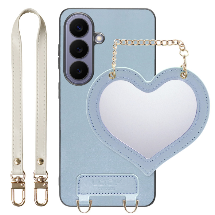 [ LOOF CHARM-SHELL ] Galaxy S26 Samsung SC-51G スマホケース  ハートのミラーチャーム付き シンプル 背面カバー スマホケース ストラップ付 本革 [ Galaxy S26 ]