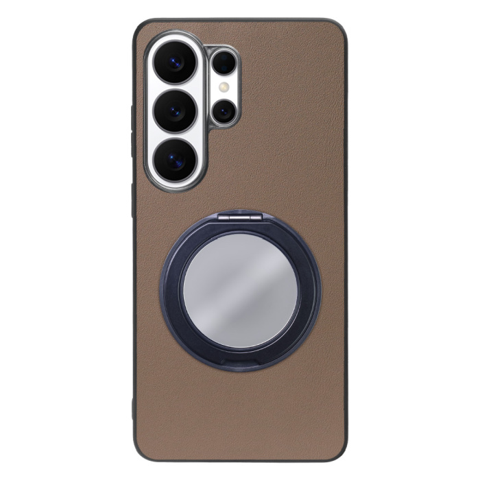 [ LOOF RING-SHELL (ミラー Ver.) ] Galaxy S26 Ultra Samsung SC-53G スマホケース 背面 ケース カバー ミラー付きスマホリング スタンド 本革 レザー 落下防止  [ Galaxy S26 Ultra ]