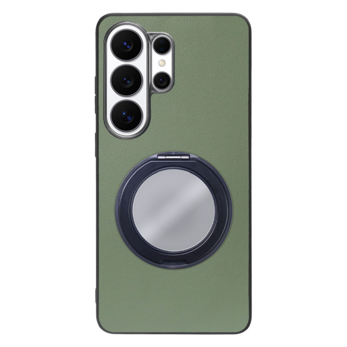 [ LOOF RING-SHELL (ミラー Ver.) ] Galaxy S26 Ultra Samsung SC-53G スマホケース 背面 ケース カバー ミラー付きスマホリング スタンド 本革 レザー 落下防止  [ Galaxy S26 Ultra ]