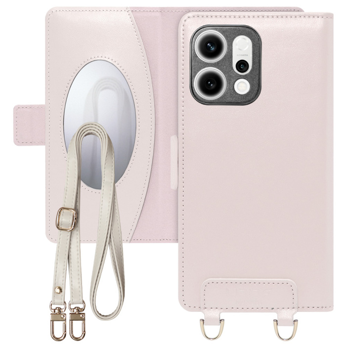 [ LOOF SWEET MIRROR ] OPPO Reno14 5G  スマホケース  ショルダー付き手帳型スマホケース ミラー付き カードポケット 本革 [ OPPO Reno14 5G ]