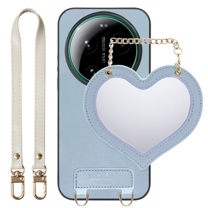 [ LOOF CHARM-SHELL ] Xiaomi 17 Ultra  スマホケース  ハートのミラーチャーム付き シンプル 背面カバー スマホケース ストラップ付 本革 [ Xiaomi 17 Ultra ]