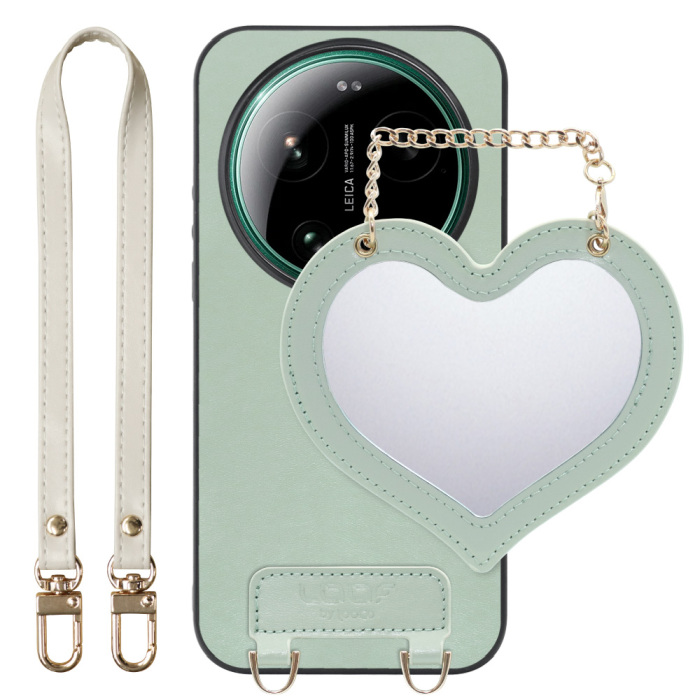 [ LOOF CHARM-SHELL ] Xiaomi 17 Ultra  スマホケース  ハートのミラーチャーム付き シンプル 背面カバー スマホケース ストラップ付 本革 [ Xiaomi 17 Ultra ]