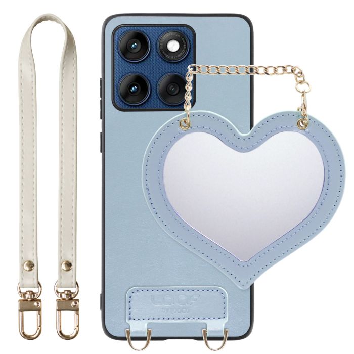 [ LOOF CHARM-SHELL ] motorola edge 60 モトローラ XT2507-3 XT2507-6 スマホケース  ハートのミラーチャーム付き シンプル 背面カバー スマホケース ストラップ付 本革 [ motorola edge 60 ]