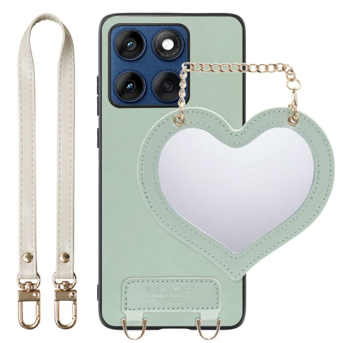 [ LOOF CHARM-SHELL ] motorola edge 60 モトローラ XT2507-3 XT2507-6 スマホケース  ハートのミラーチャーム付き シンプル 背面カバー スマホケース ストラップ付 本革 [ motorola edge 60 ]