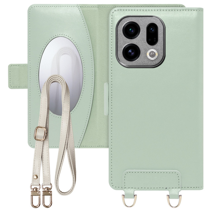 [ LOOF SWEET MIRROR ] OPPO Find X9 OPG07 CPH2797 スマホケース  ショルダー付き手帳型スマホケース ミラー付き カードポケット 本革 [ OPPO Find X9 ]