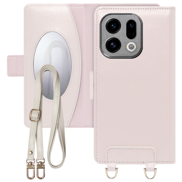 [ LOOF SWEET MIRROR ] OPPO Find X9 OPG07 CPH2797 スマホケース  ショルダー付き手帳型スマホケース ミラー付き カードポケット 本革 [ OPPO Find X9 ]