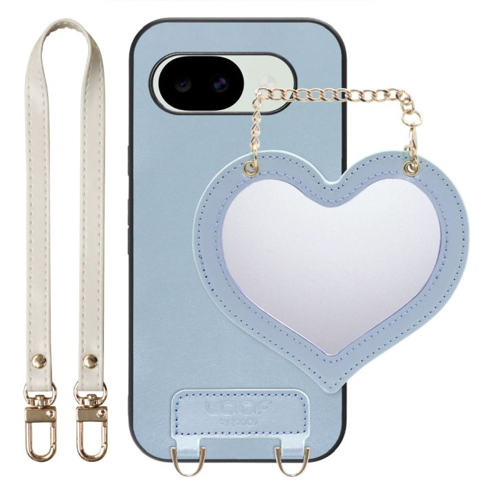 [ LOOF CHARM-SHELL ] Google Pixel 10a グーグル ピクセル スマホケース  ハートのミラーチャーム付き シンプル 背面カバー スマホケース ストラップ付 本革 [ Google Pixel 10a ]