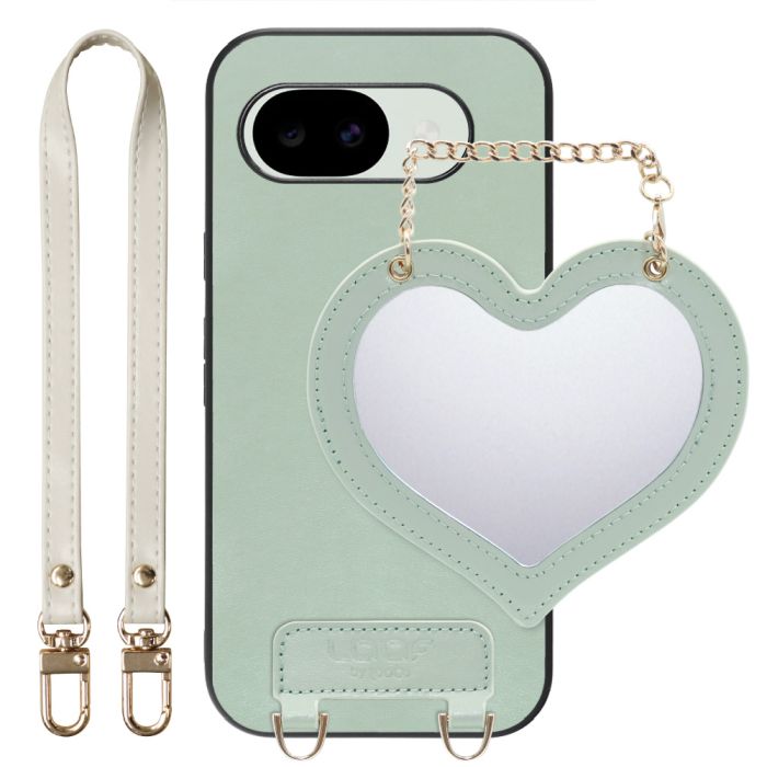 [ LOOF CHARM-SHELL ] Google Pixel 10a グーグル ピクセル スマホケース  ハートのミラーチャーム付き シンプル 背面カバー スマホケース ストラップ付 本革 [ Google Pixel 10a ]