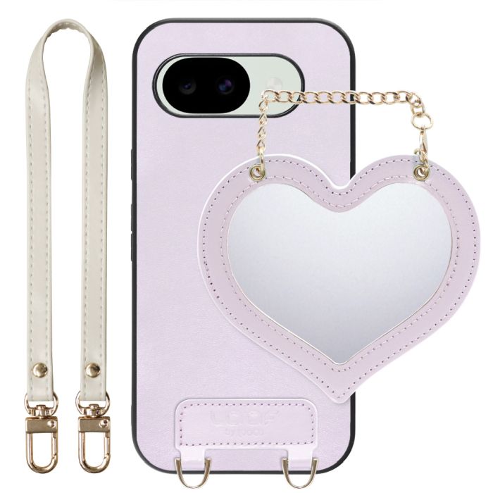 [ LOOF CHARM-SHELL ] Google Pixel 10a グーグル ピクセル スマホケース  ハートのミラーチャーム付き シンプル 背面カバー スマホケース ストラップ付 本革 [ Google Pixel 10a ]