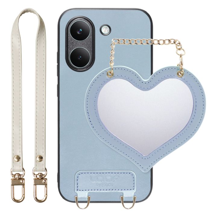 [ LOOF CHARM-SHELL ] POCO X8 Pro Xiaomi シャオミ スマホケース  ハートのミラーチャーム付き シンプル 背面カバー スマホケース ストラップ付 本革 [ POCO X8 Pro ]