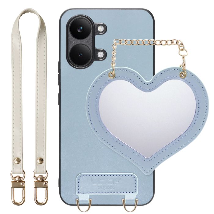 [ LOOF CHARM-SHELL ] POCO X8 Pro Max Xiaomi シャオミ スマホケース  ハートのミラーチャーム付き シンプル 背面カバー スマホケース ストラップ付 本革 [ POCO X8 Pro Max ]