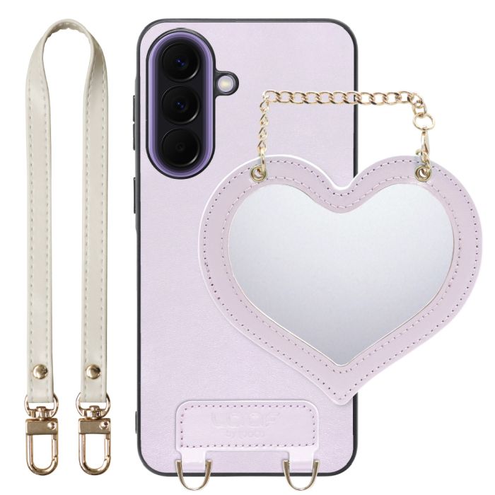 [ LOOF CHARM-SHELL ] Galaxy A57 5G SC-54G SCG39 SM-A576Z SM-A576C スマホケース  ハートのミラーチャーム付き シンプル 背面カバー スマホケース ストラップ付 本革 [ Galaxy A57 5G ]