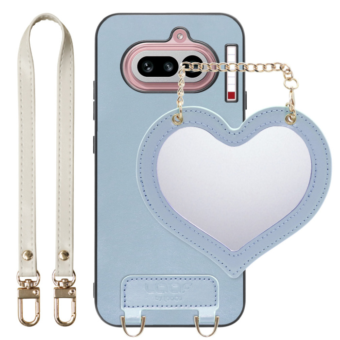 [ LOOF CHARM-SHELL ] Nothing Phone (4a) A069 スマホケース  ハートのミラーチャーム付き シンプル 背面カバー スマホケース ストラップ付 本革 [ Nothing Phone (4a) ]