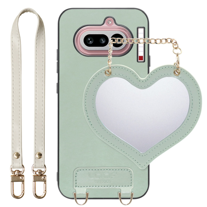 [ LOOF CHARM-SHELL ] Nothing Phone (4a) A069 スマホケース  ハートのミラーチャーム付き シンプル 背面カバー スマホケース ストラップ付 本革 [ Nothing Phone (4a) ]
