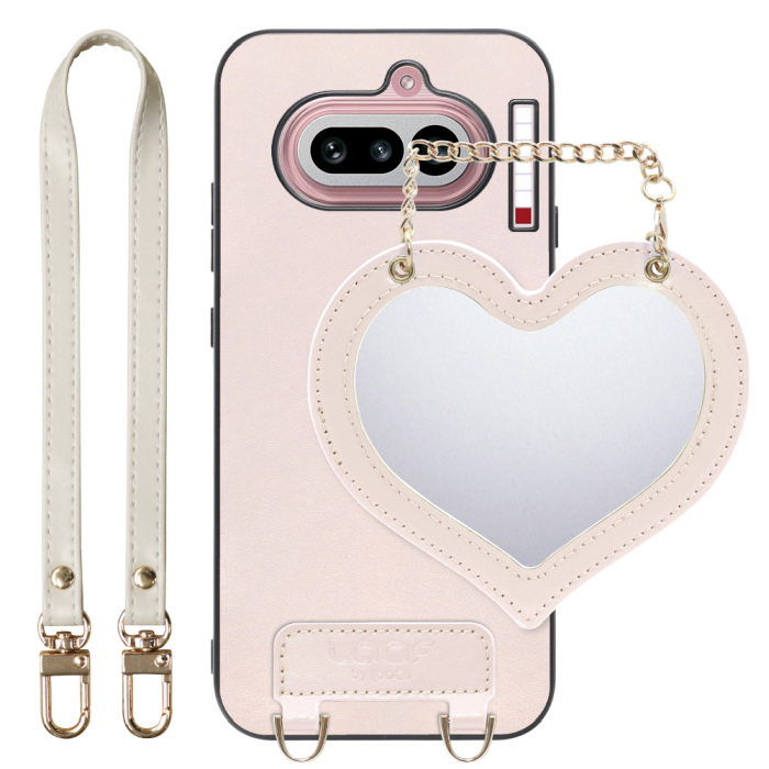 [ LOOF CHARM-SHELL ] Nothing Phone (4a) A069 スマホケース  ハートのミラーチャーム付き シンプル 背面カバー スマホケース ストラップ付 本革 [ Nothing Phone (4a) ]