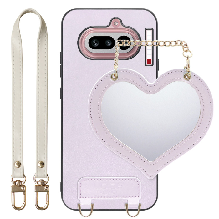 [ LOOF CHARM-SHELL ] Nothing Phone (4a) A069 スマホケース  ハートのミラーチャーム付き シンプル 背面カバー スマホケース ストラップ付 本革 [ Nothing Phone (4a) ]