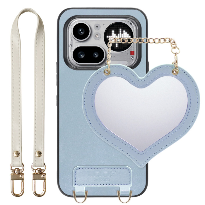 [ LOOF CHARM-SHELL ] Nothing Phone (4a) Pro A069P スマホケース  ハートのミラーチャーム付き シンプル 背面カバー スマホケース ストラップ付 本革 [ Nothing Phone (4a) Pro ]