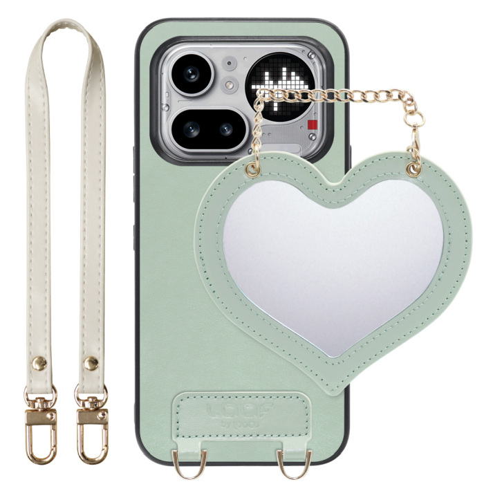 [ LOOF CHARM-SHELL ] Nothing Phone (4a) Pro A069P スマホケース  ハートのミラーチャーム付き シンプル 背面カバー スマホケース ストラップ付 本革 [ Nothing Phone (4a) Pro ]