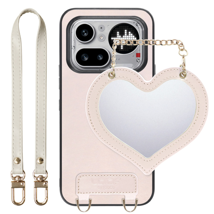 [ LOOF CHARM-SHELL ] Nothing Phone (4a) Pro A069P スマホケース  ハートのミラーチャーム付き シンプル 背面カバー スマホケース ストラップ付 本革 [ Nothing Phone (4a) Pro ]
