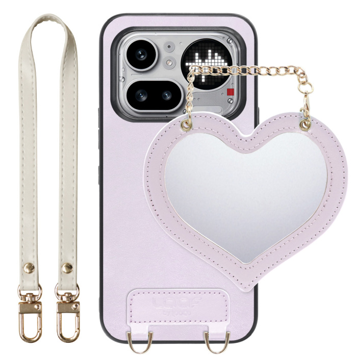 [ LOOF CHARM-SHELL ] Nothing Phone (4a) Pro A069P スマホケース  ハートのミラーチャーム付き シンプル 背面カバー スマホケース ストラップ付 本革 [ Nothing Phone (4a) Pro ]