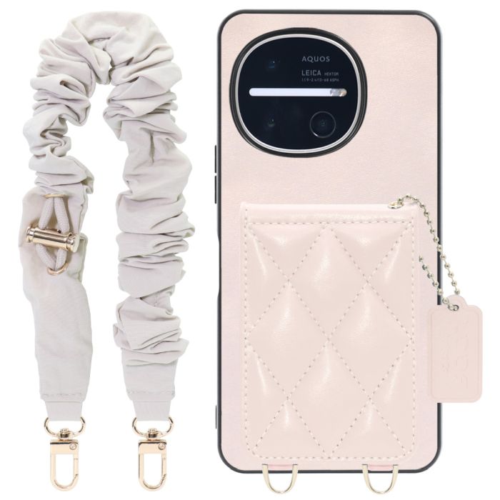 [ LOOF SWEET-SHELL SHUSHU ] AQUOS R11 SH-51G SH-M35 スマホケース キルティング加工のカードケース付き シュシュストラップ付き マグネット内蔵 カード収納 本革 パステルカラー [ AQUOS R11 ]