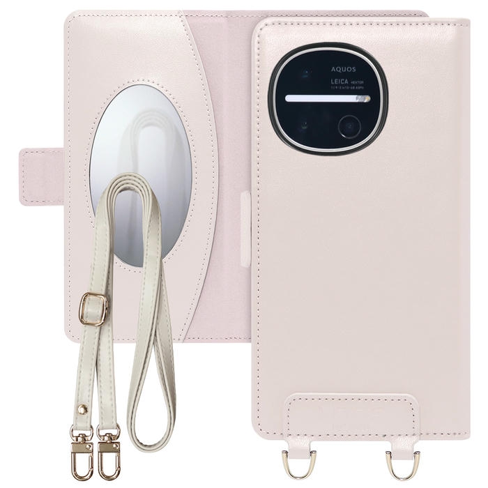 [ LOOF SWEET MIRROR ] AQUOS R11 SH-51G SH-M35 スマホケース  ショルダー付き手帳型スマホケース ミラー付き カードポケット 本革 [ AQUOS R11 ]