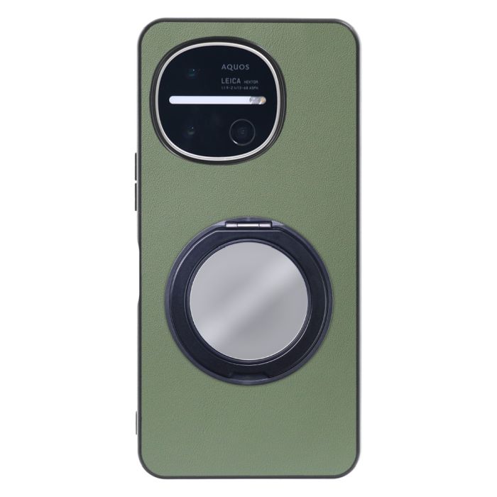 [ LOOF RING-SHELL (ミラー Ver.) ] AQUOS R11 SH-51G SH-M35 スマホケース 背面 ケース カバー ミラー付きスマホリング スタンド 本革 レザー 落下防止  [ AQUOS R11 ]