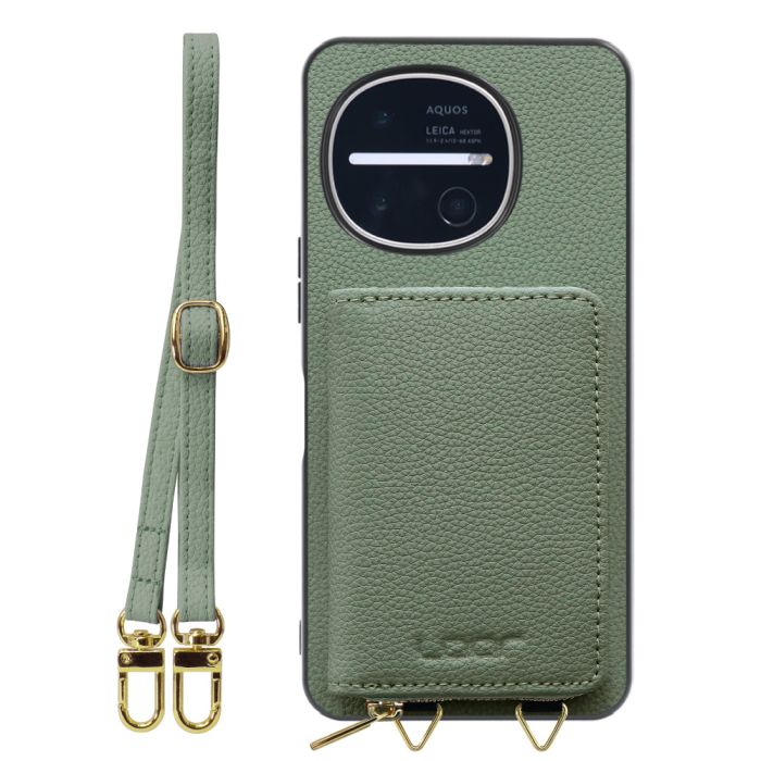 [ LOOF LUXURY-SHELL POUCH ] AQUOS R11 SH-51G SH-M35 ケース ショルダー スマホショルダー 背面 収納 ポーチ付き カバー スマホケース ストラップ 本革 [ AQUOS R11 ]