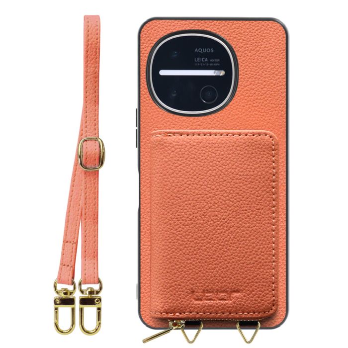 [ LOOF LUXURY-SHELL POUCH ] AQUOS R11 SH-51G SH-M35 ケース ショルダー スマホショルダー 背面 収納 ポーチ付き カバー スマホケース ストラップ 本革 [ AQUOS R11 ]