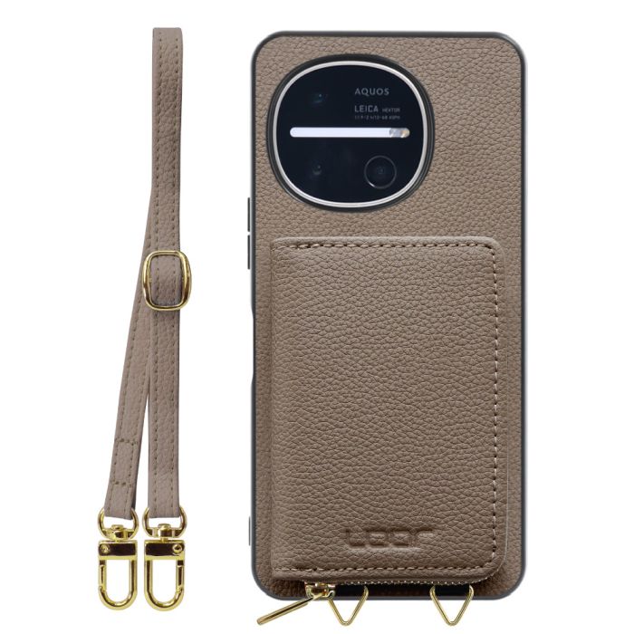 [ LOOF LUXURY-SHELL POUCH ] AQUOS R11 SH-51G SH-M35 ケース ショルダー スマホショルダー 背面 収納 ポーチ付き カバー スマホケース ストラップ 本革 [ AQUOS R11 ]