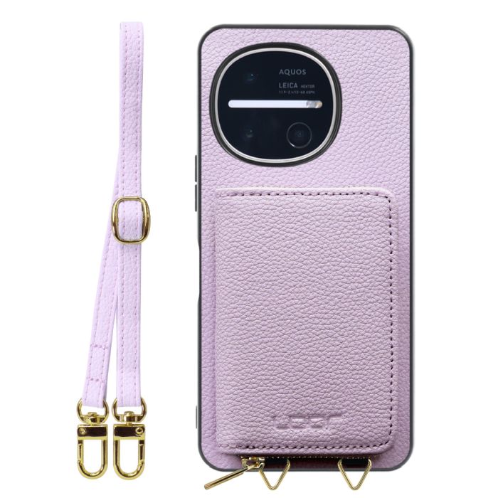 [ LOOF LUXURY-SHELL POUCH ] AQUOS R11 SH-51G SH-M35 ケース ショルダー スマホショルダー 背面 収納 ポーチ付き カバー スマホケース ストラップ 本革 [ AQUOS R11 ]