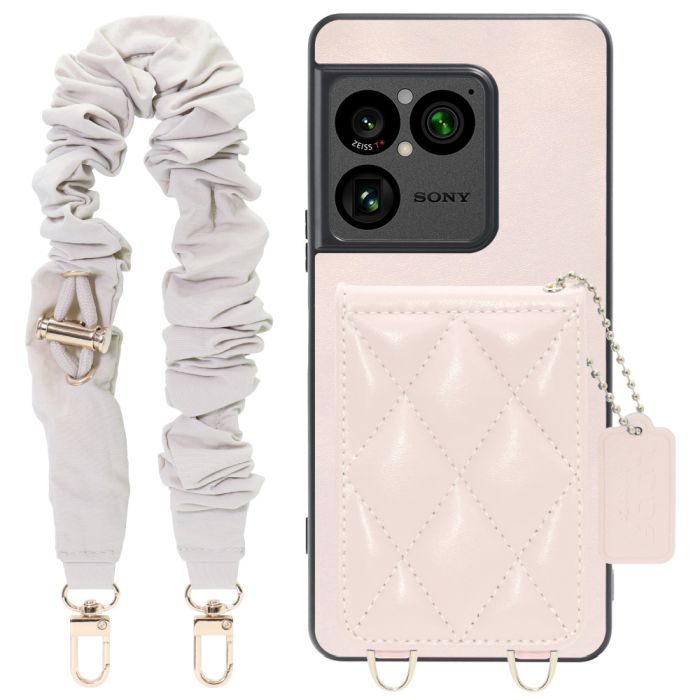 [ LOOF SWEET-SHELL SHUSHU ] Xperia 1 VIII XQ-GE44 SO-51G スマホケース キルティング加工のカードケース付き シュシュストラップ付き マグネット内蔵 カード収納 本革 パステルカラー [ Xperia 1 VIII ]