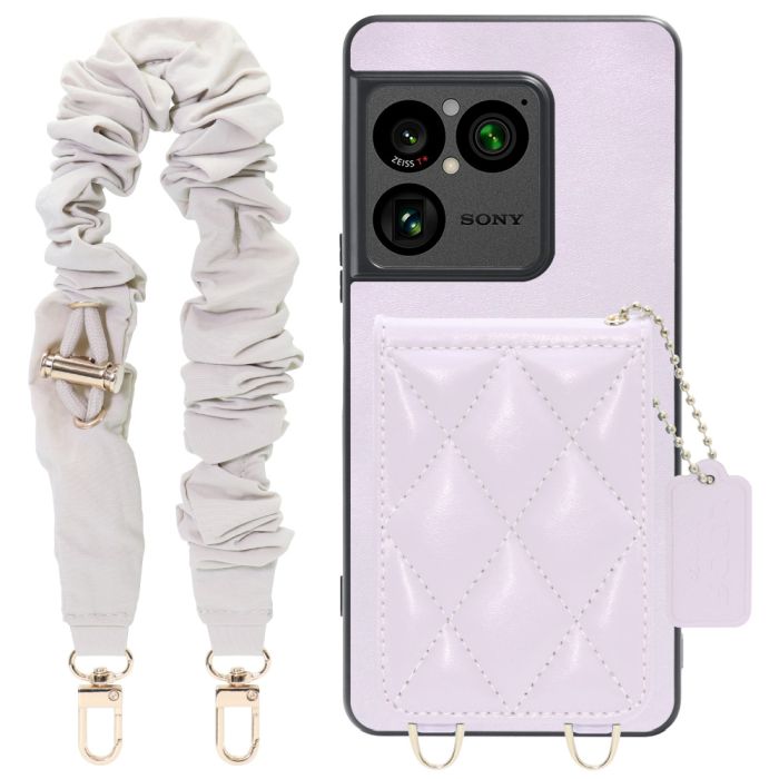 [ LOOF SWEET-SHELL SHUSHU ] Xperia 1 VIII XQ-GE44 SO-51G スマホケース キルティング加工のカードケース付き シュシュストラップ付き マグネット内蔵 カード収納 本革 パステルカラー [ Xperia 1 VIII ]