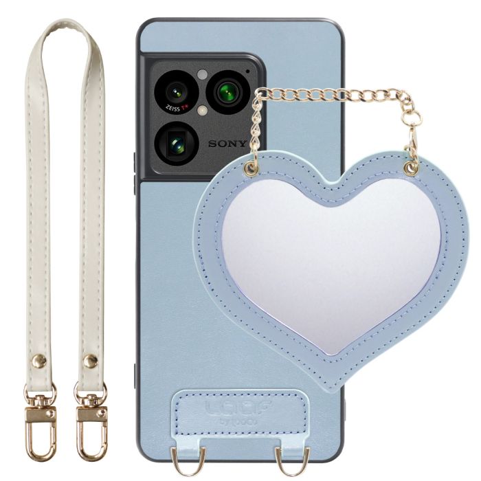 [ LOOF CHARM-SHELL ] Xperia 1 VIII XQ-GE44 SO-51G スマホケース  ハートのミラーチャーム付き シンプル 背面カバー スマホケース ストラップ付 本革 [ Xperia 1 VIII ]