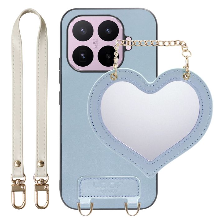 [ LOOF CHARM-SHELL ] Xiaomi 17T シャオミ スマホケース  ハートのミラーチャーム付き シンプル 背面カバー スマホケース ストラップ付 本革 [ Xiaomi 17T ]