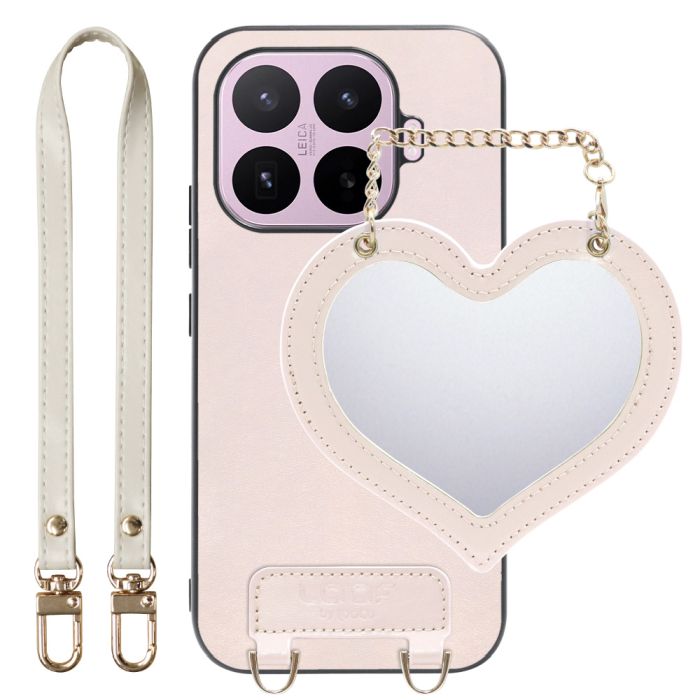 [ LOOF CHARM-SHELL ] Xiaomi 17T シャオミ スマホケース  ハートのミラーチャーム付き シンプル 背面カバー スマホケース ストラップ付 本革 [ Xiaomi 17T ]