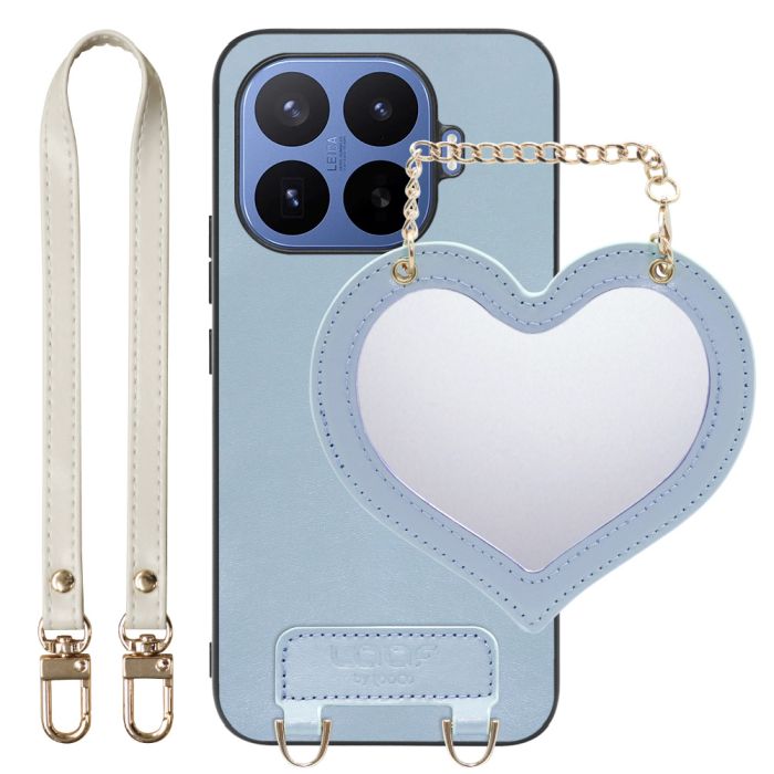 [ LOOF CHARM-SHELL ] Xiaomi 17T Pro シャオミ スマホケース  ハートのミラーチャーム付き シンプル 背面カバー スマホケース ストラップ付 本革 [ Xiaomi 17T Pro ]