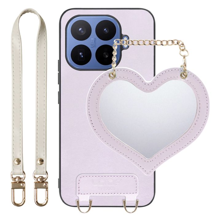 [ LOOF CHARM-SHELL ] Xiaomi 17T Pro シャオミ スマホケース  ハートのミラーチャーム付き シンプル 背面カバー スマホケース ストラップ付 本革 [ Xiaomi 17T Pro ]