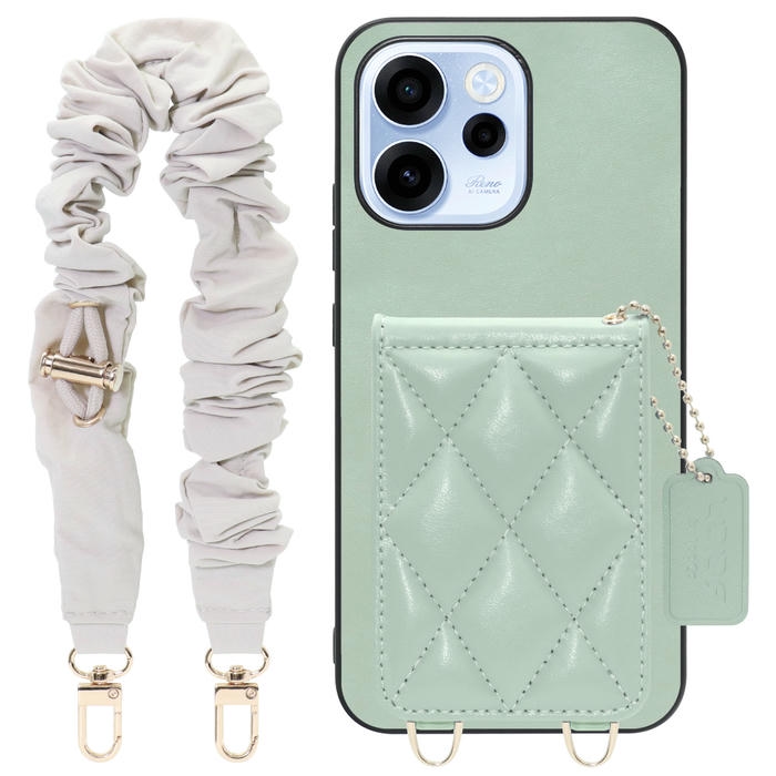 [ LOOF SWEET-SHELL SHUSHU ] OPPO Reno15 A CPH2801 A601OP スマホケース キルティング加工のカードケース付き シュシュストラップ付き マグネット内蔵 カード収納 本革 パステルカラー [ OPPO Reno15 A ]