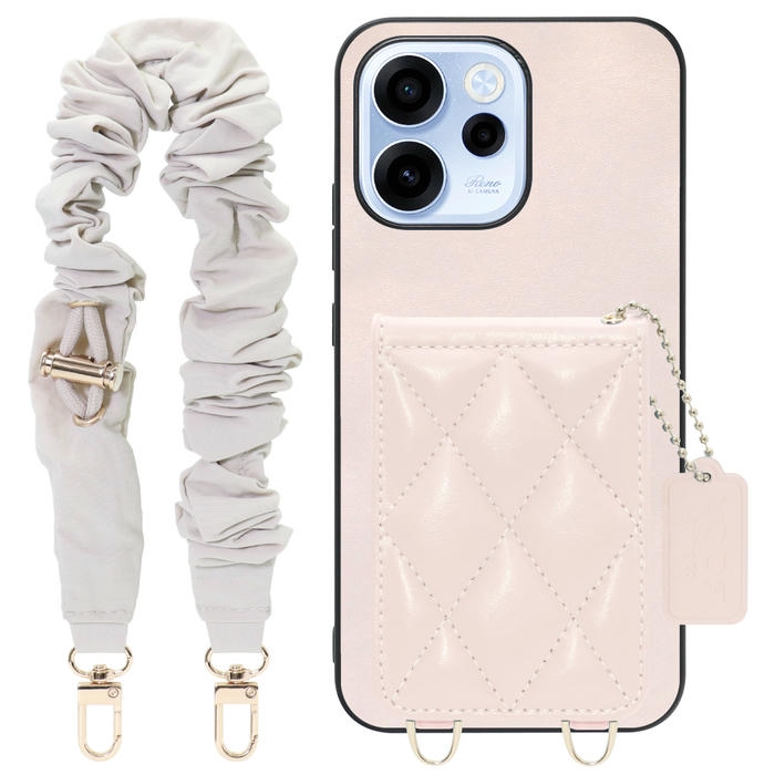 [ LOOF SWEET-SHELL SHUSHU ] OPPO Reno15 A CPH2801 A601OP スマホケース キルティング加工のカードケース付き シュシュストラップ付き マグネット内蔵 カード収納 本革 パステルカラー [ OPPO Reno15 A ]