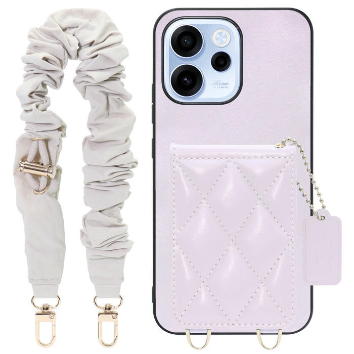 [ LOOF SWEET-SHELL SHUSHU ] OPPO Reno15 A CPH2801 A601OP スマホケース キルティング加工のカードケース付き シュシュストラップ付き マグネット内蔵 カード収納 本革 パステルカラー [ OPPO Reno15 A ]