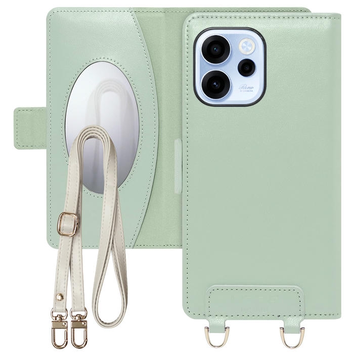 [ LOOF SWEET MIRROR ] OPPO Reno15 A CPH2801 A601OP スマホケース  ショルダー付き手帳型スマホケース ミラー付き カードポケット 本革 [ OPPO Reno15 A ]