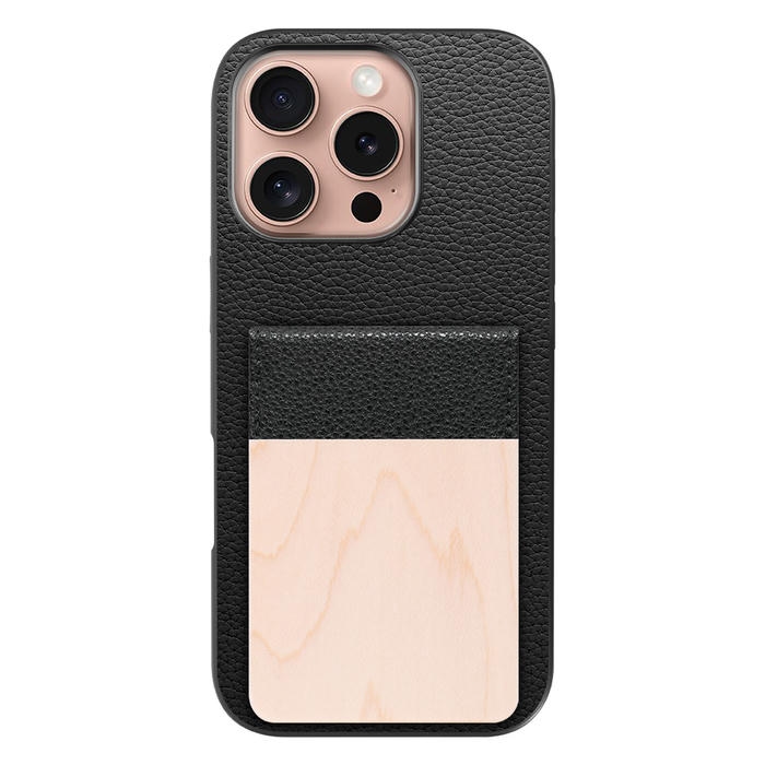 [ LOOF NATURE-SHELL ] iPhone 16 Pro iPhone16 Pro アイフォン16 プロ ケース 背面 カード収納 カード入れ カードポケット カバー スマホケース 天然木 本革 [ iPhone 16 Pro ]
