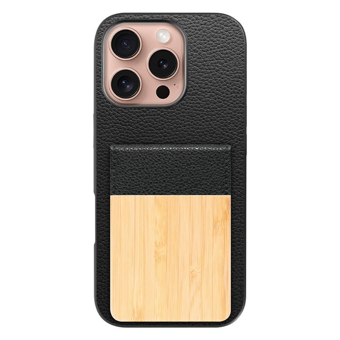 [ LOOF NATURE-SHELL ] iPhone 16 Pro iPhone16 Pro アイフォン16 プロ ケース 背面 カード収納 カード入れ カードポケット カバー スマホケース 天然木 本革 [ iPhone 16 Pro ]