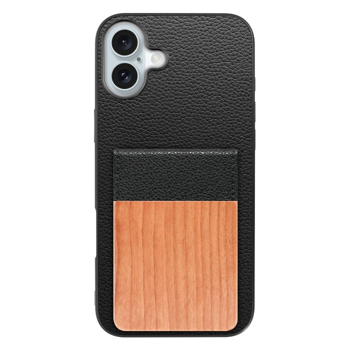 [ LOOF NATURE-SHELL ] iPhone 16 Plus iPhone16 Plus アイフォン16 プラス  ケース 背面 カード収納 カード入れ カードポケット カバー スマホケース 天然木 本革 [ iPhone 16 Plus ]