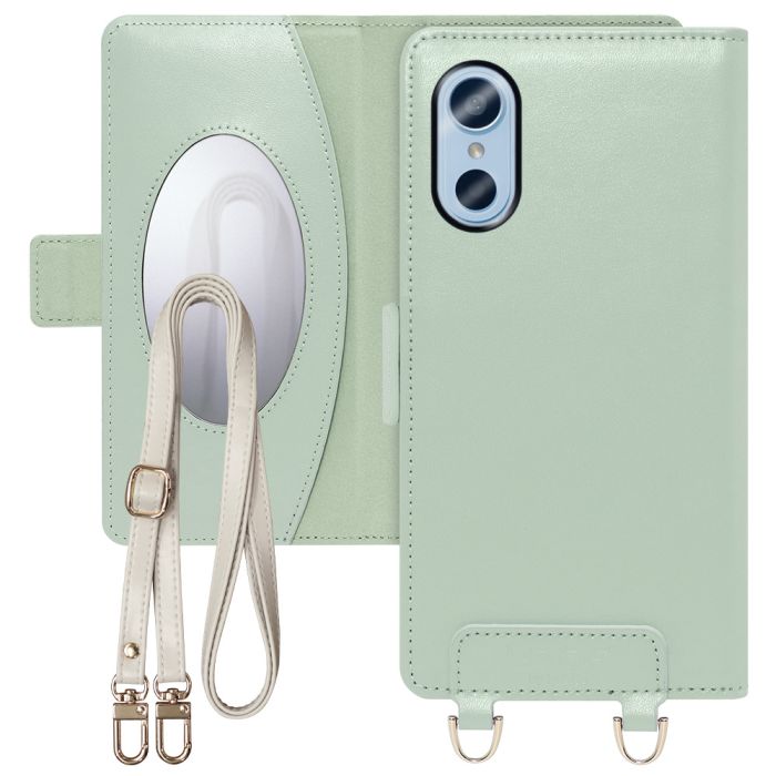 [ LOOF SWEET MIRROR ] arrows We3 F-52G スマホケース  ショルダー付き手帳型スマホケース ミラー付き カードポケット 本革 [ arrows We3 ]